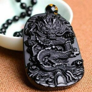 Natural Black Obsidian Dragon Protection Necklace